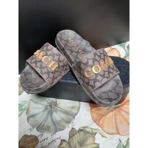 Unisex Coach Udele sport slides Size 40 USA 7 Brown Signature Series